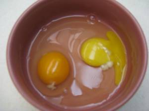 The 'Real' Egg is darker because it has more Beta Carotene.  